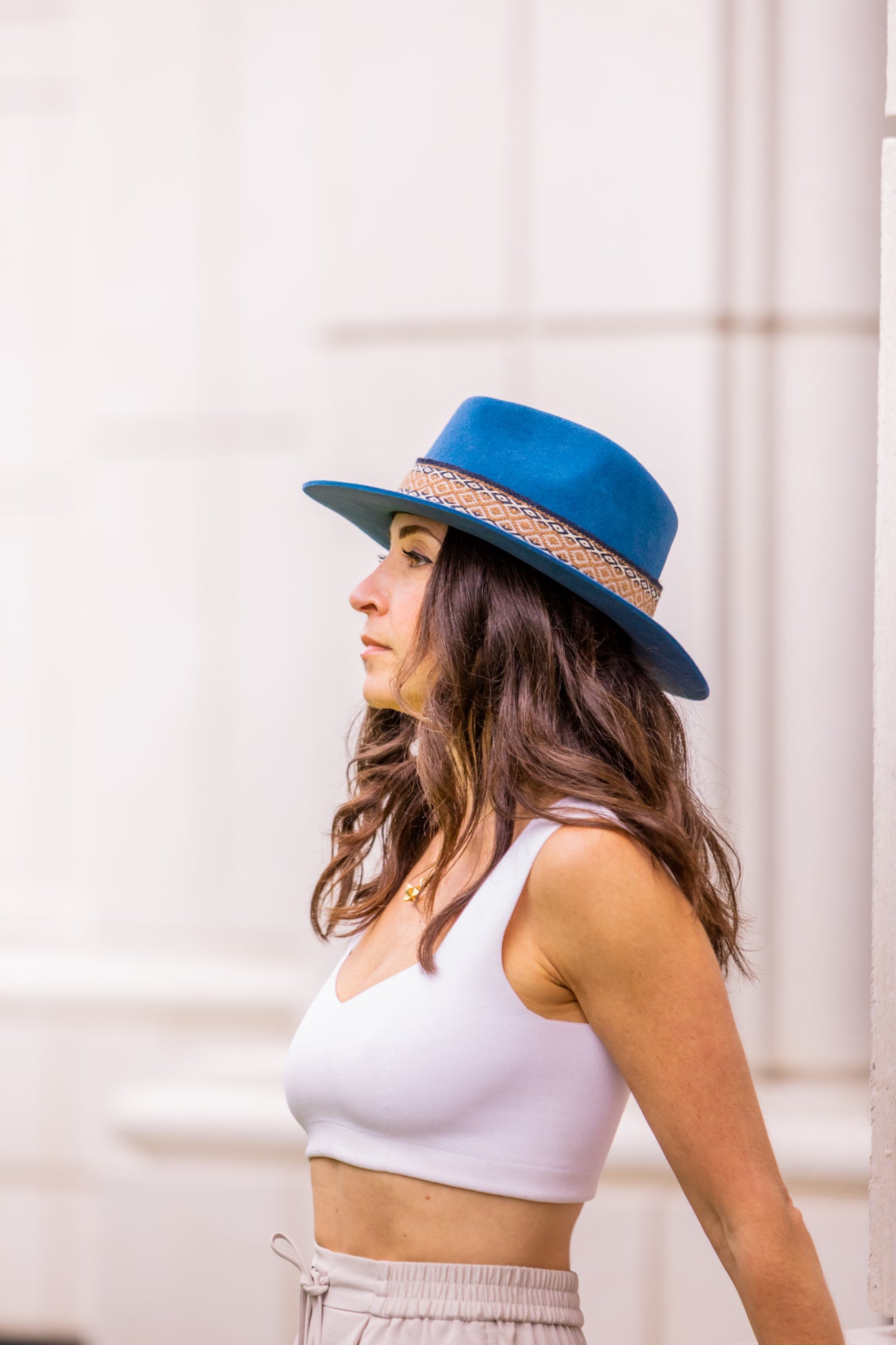 Denim Alpaca Wool Blend Short Brim Fedora Hat