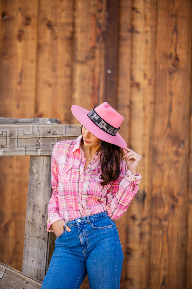 Bubble Gum Pink Wool Blend Western Cowboy Brim Hat