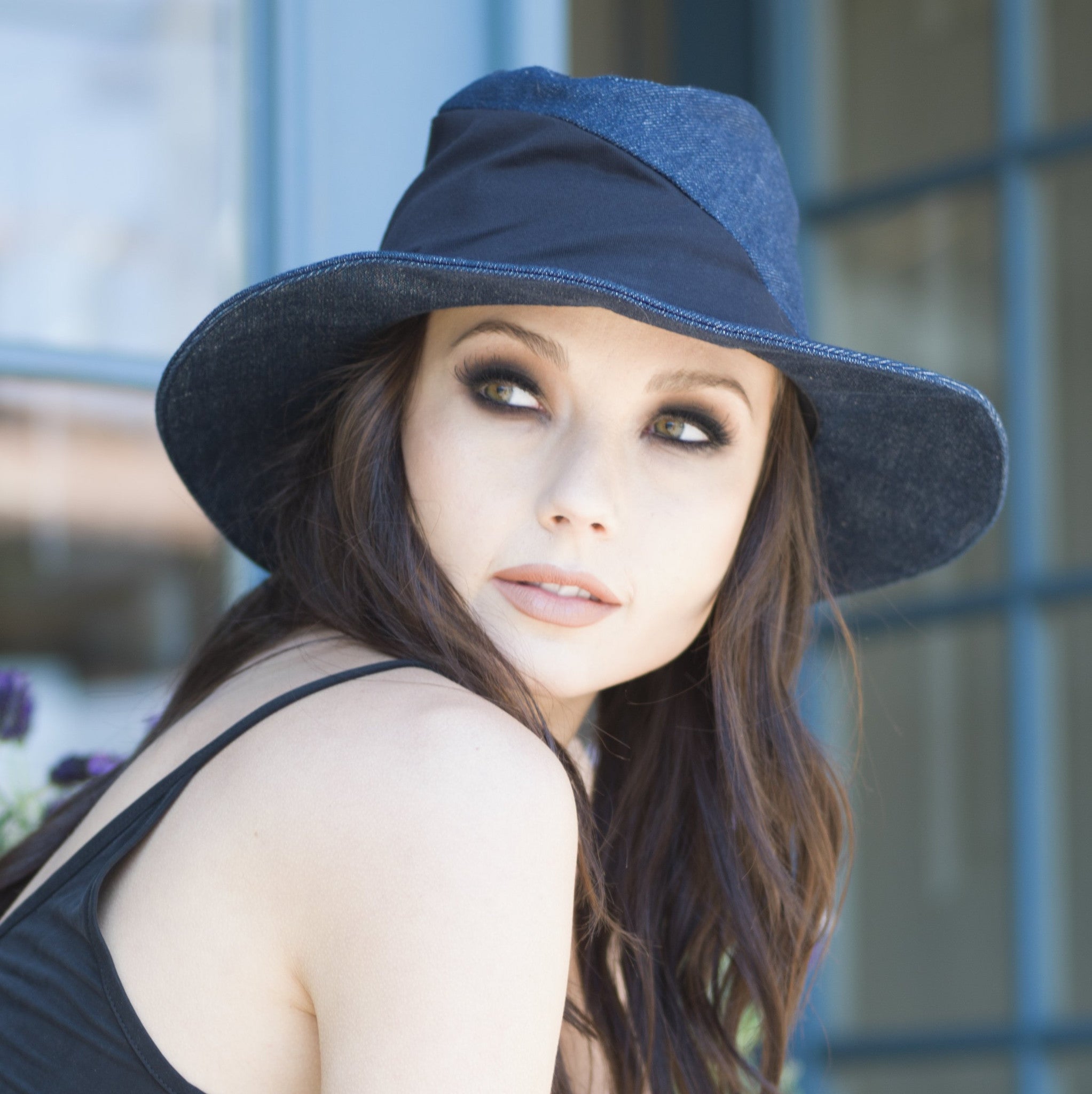 Denim Fedora Hat with Packable Brim