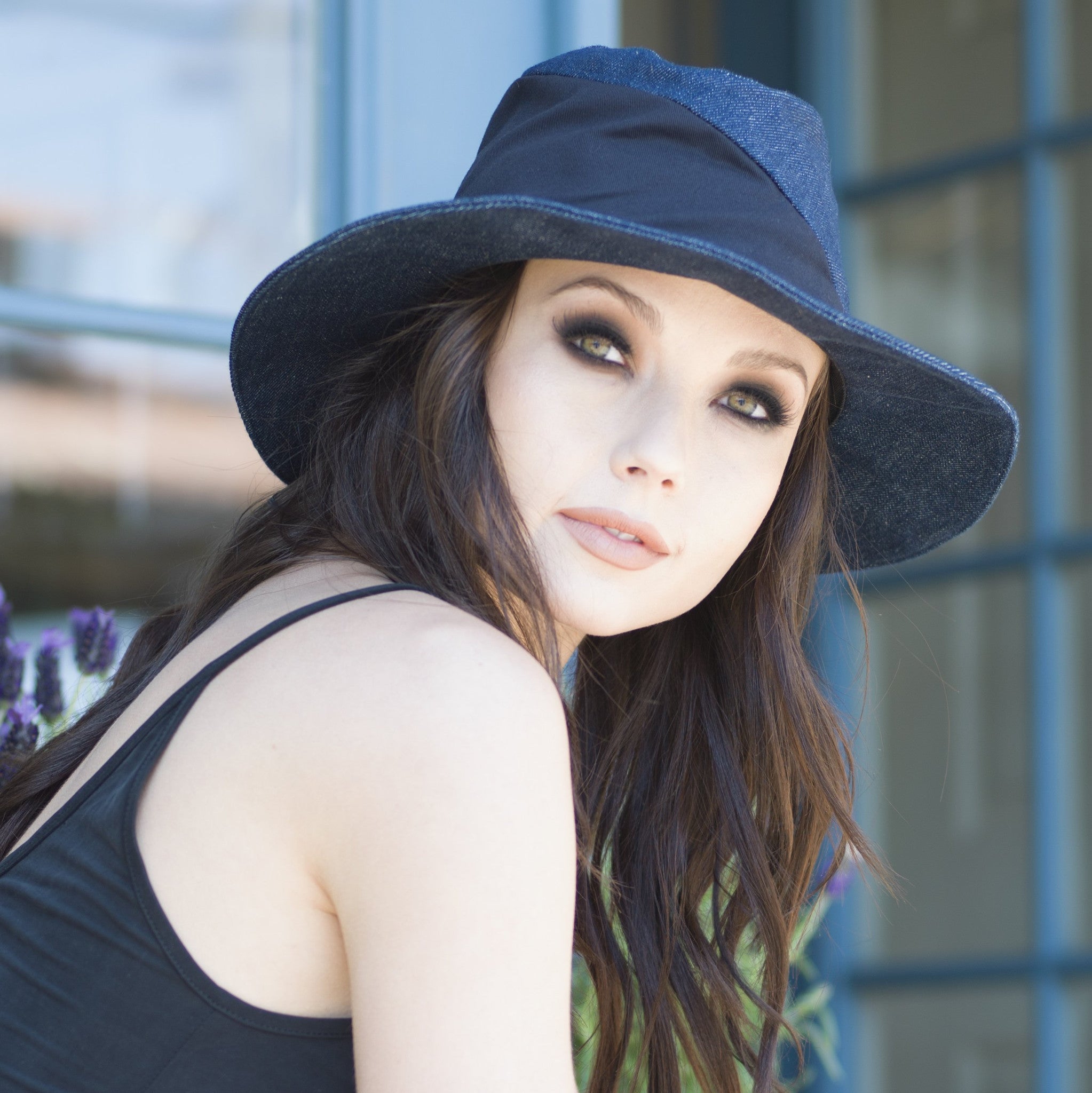 Denim Fedora Hat with Packable Brim