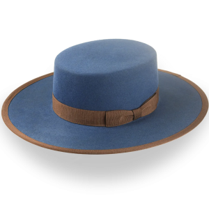 Clean Blue Fur Felt Structured Brim Western Hat