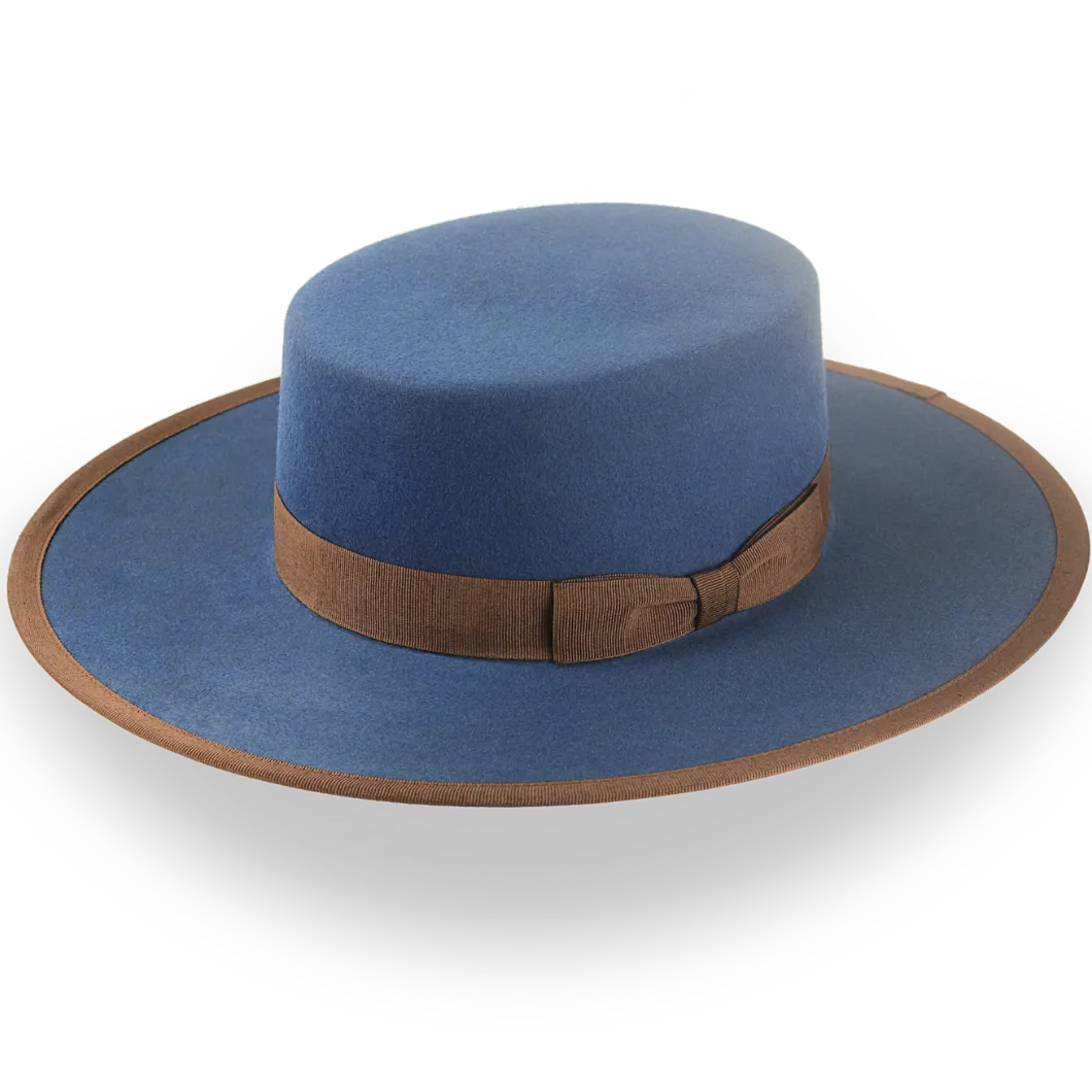 Clean Blue Fur Felt Structured Brim Western Hat
