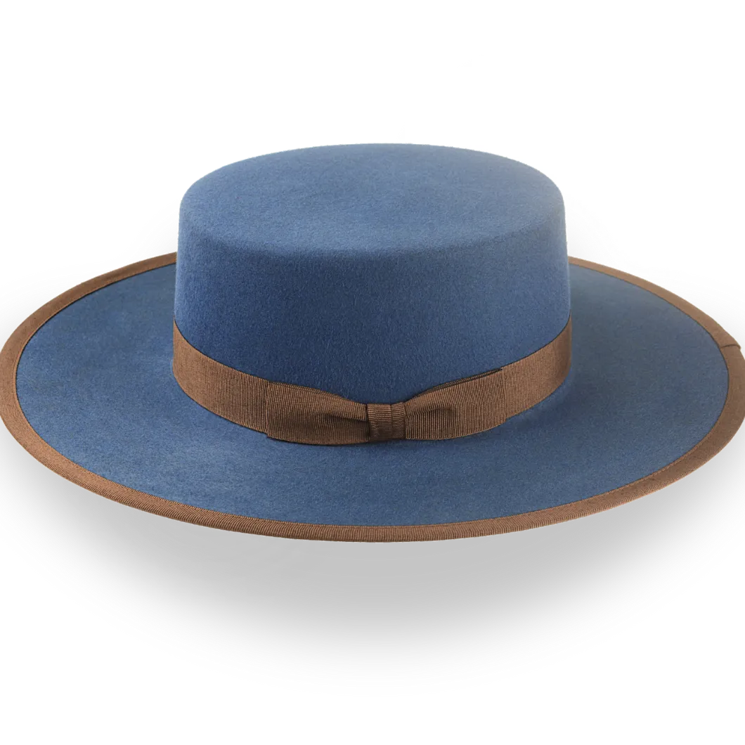 Clean Blue Fur Felt Structured Brim Western Hat - Image 2