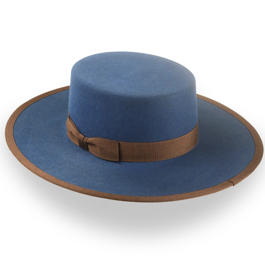 Clean Blue Fur Felt Structured Brim Western Hat - Image 3