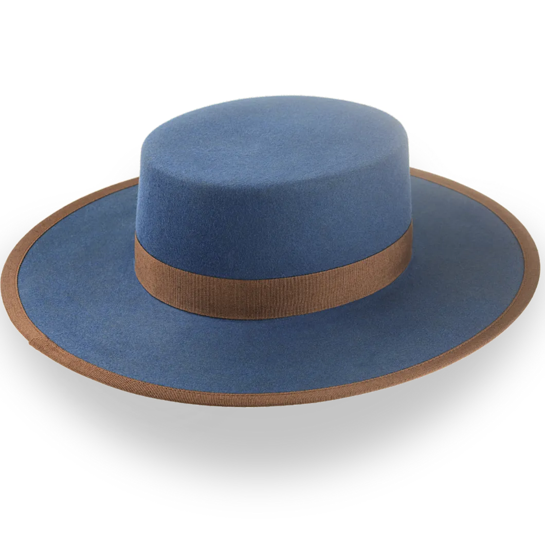 Clean Blue Fur Felt Structured Brim Western Hat - Image 4