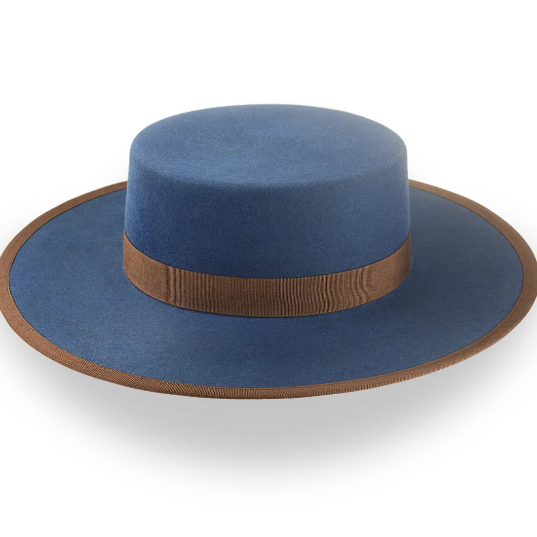 Clean Blue Fur Felt Structured Brim Western Hat - Image 5