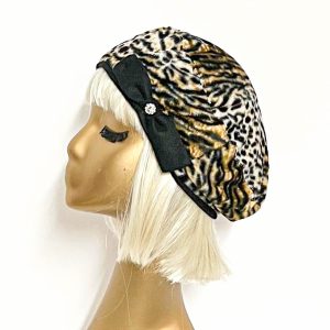 Beret Leopard Faux Fur with Bow Detail