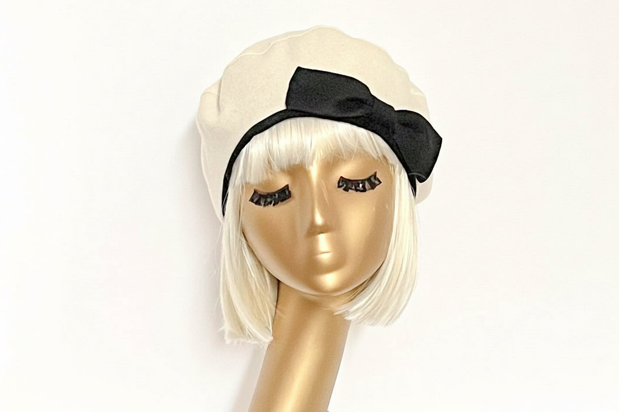 White Beret Bow with Satin Lining