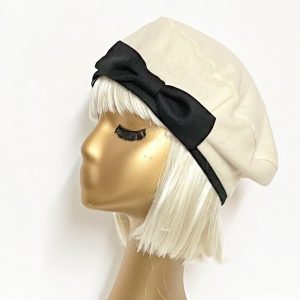 White Beret Bow with Satin Lining
