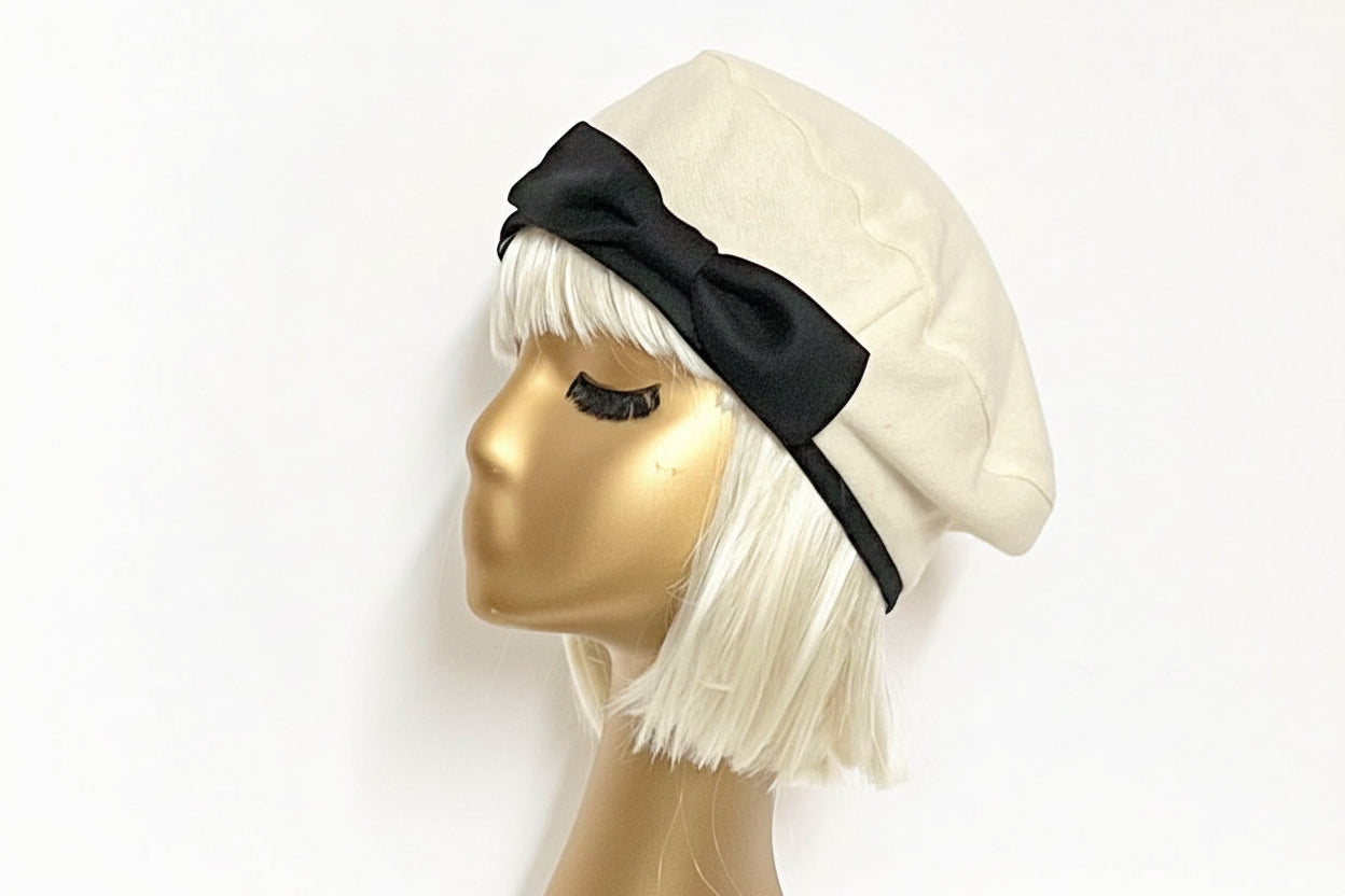 White Beret Bow with Satin Lining
