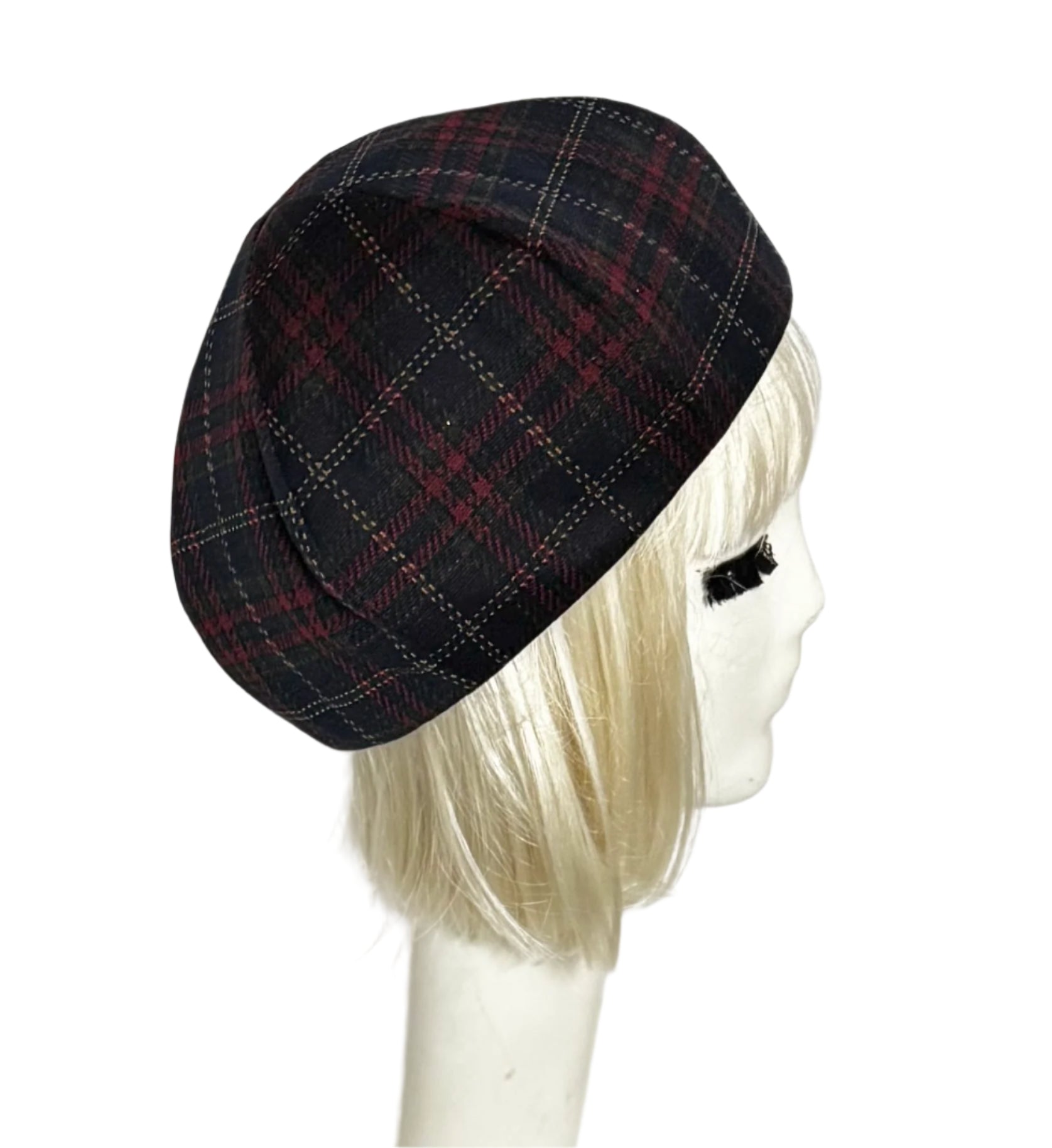 Plaid Beret with Satin Lining