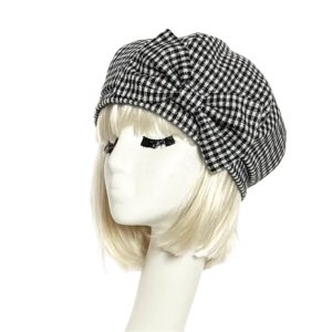 Checkered Beret Bow with Patterned Finish