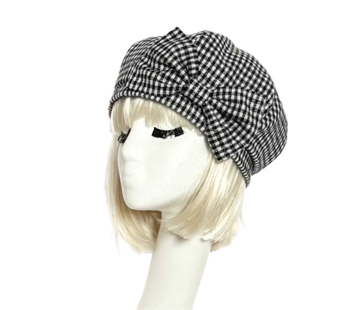Checkered Beret Bow with Patterned Finish