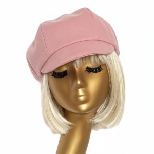 Pink Wool Newsboy Cap with Satin Lining
