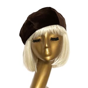 Brown Velveteen Beret with Soft Velvet Finish