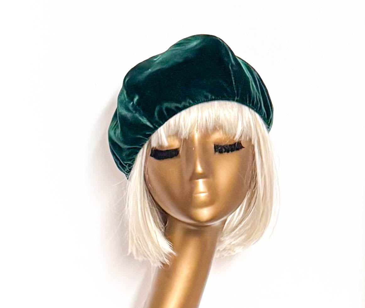 Emerald Velvet Beret with Satin Lining