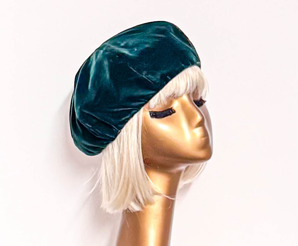 Emerald Velvet Beret with Satin Lining