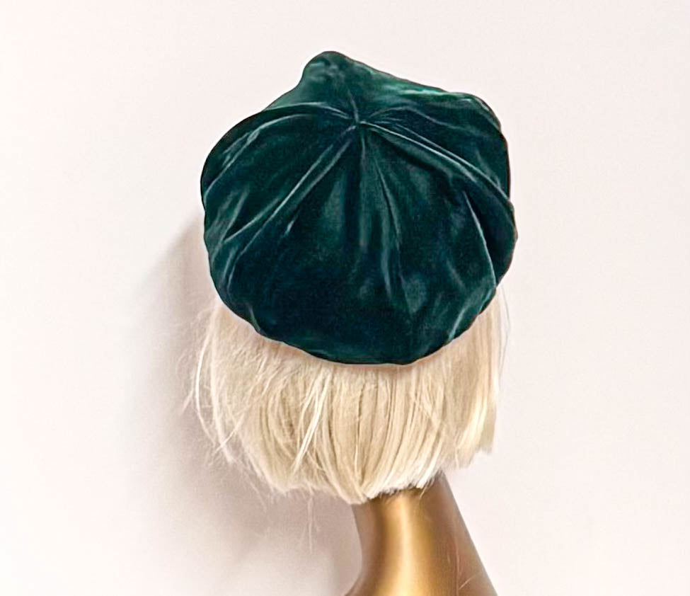 Emerald Velvet Beret with Satin Lining