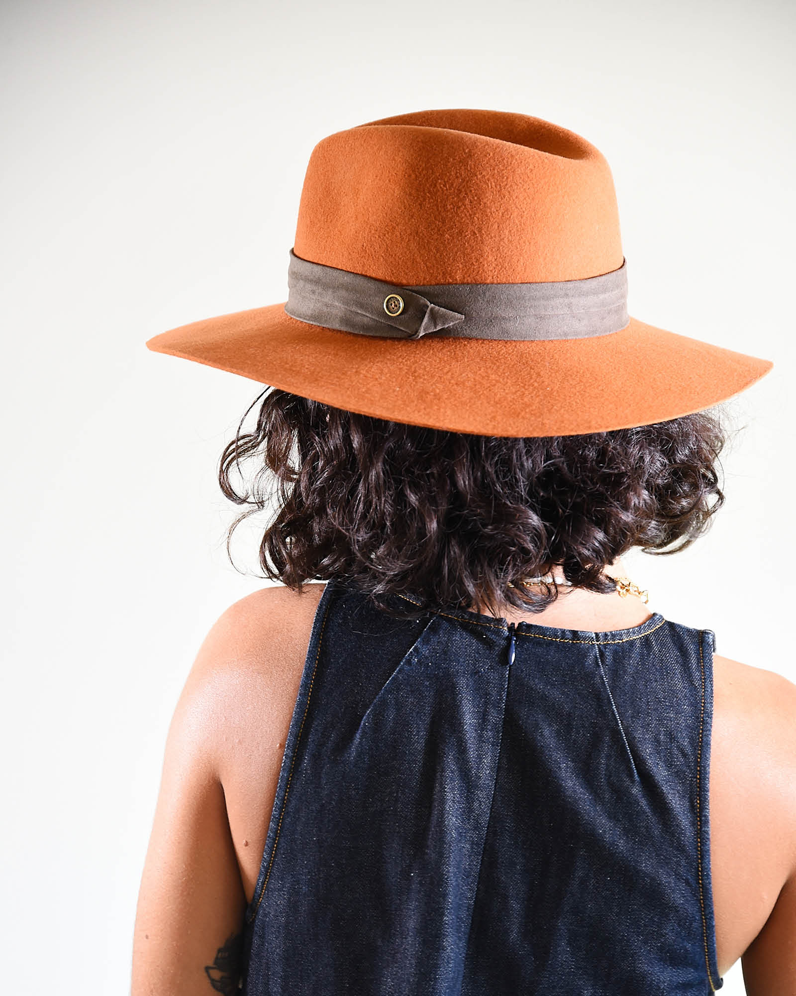 Casual Rust Orange Wide Brim Felt Hat - Image 6