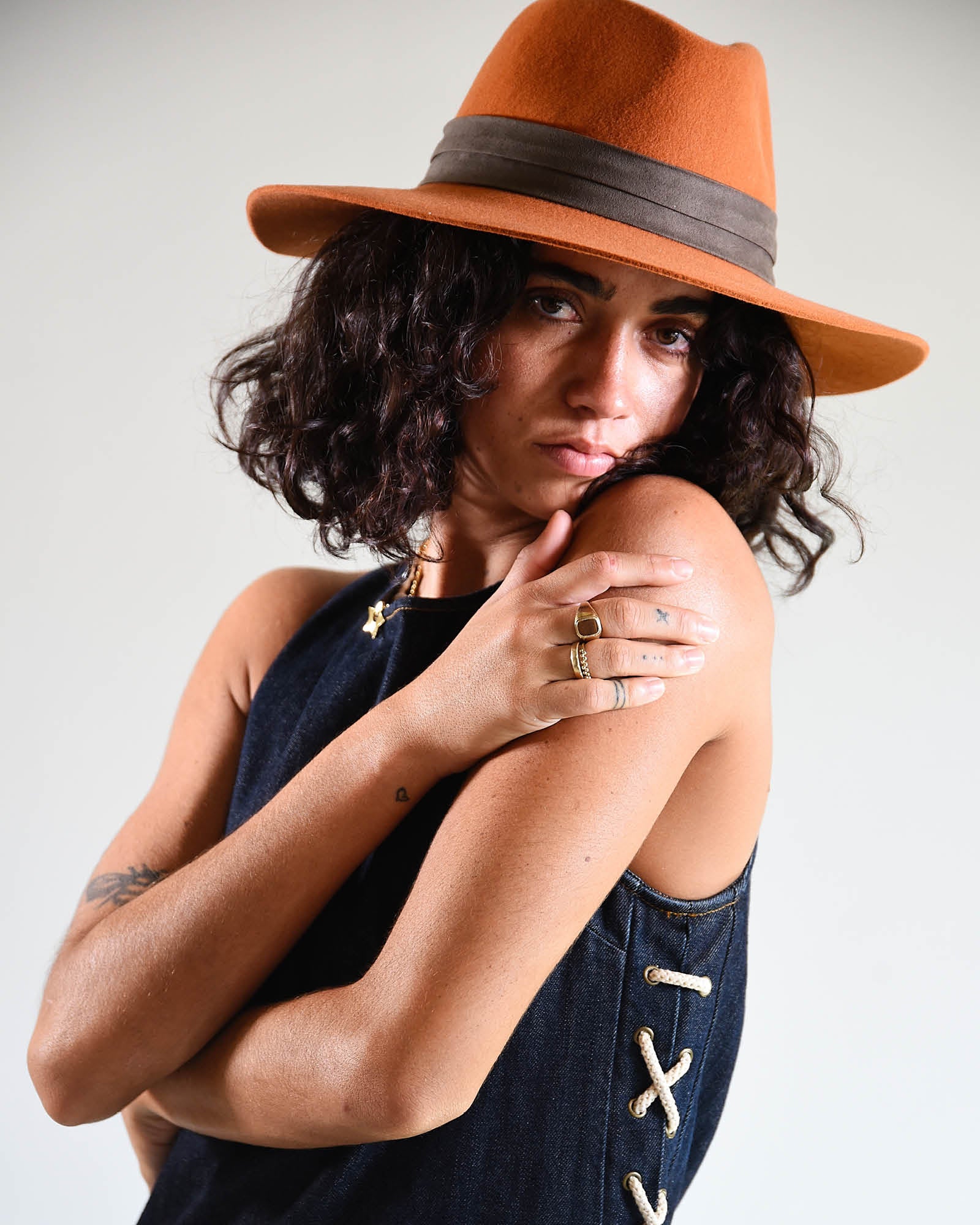 Casual Rust Orange Wide Brim Felt Hat - Image 7