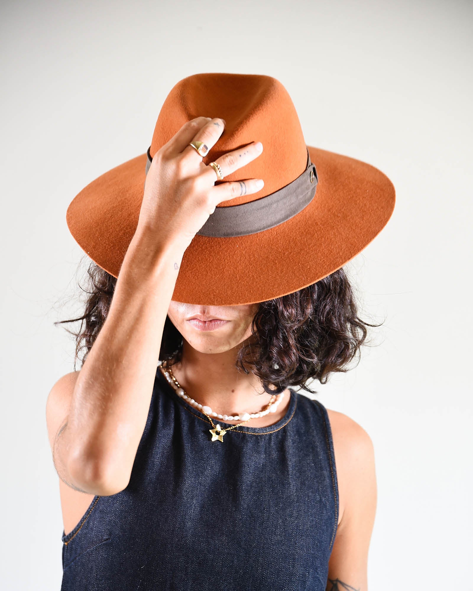 Casual Rust Orange Wide Brim Felt Hat - Image 2