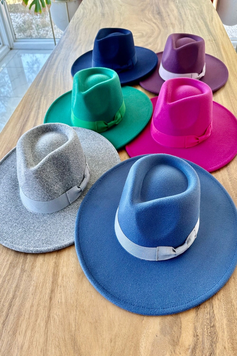 Vegan Felt Fedora Hat: Wide Brim Rancher Style, Adjustable Fit