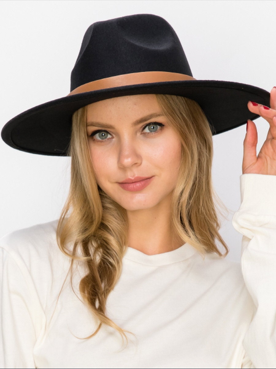 Vegan Felt Panama Hat: Wide Brim Fedora with Leather Belt - Image 5