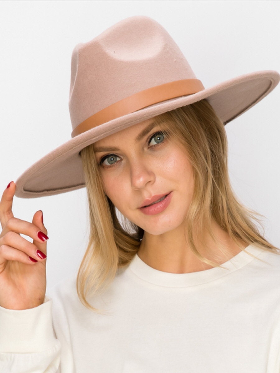 Vegan Felt Panama Hat: Wide Brim Fedora with Leather Belt - Image 3