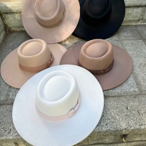 Vegan Felt Bolero Hat | Wide Brim Boater, Western Style, Grosgrain Ribbon