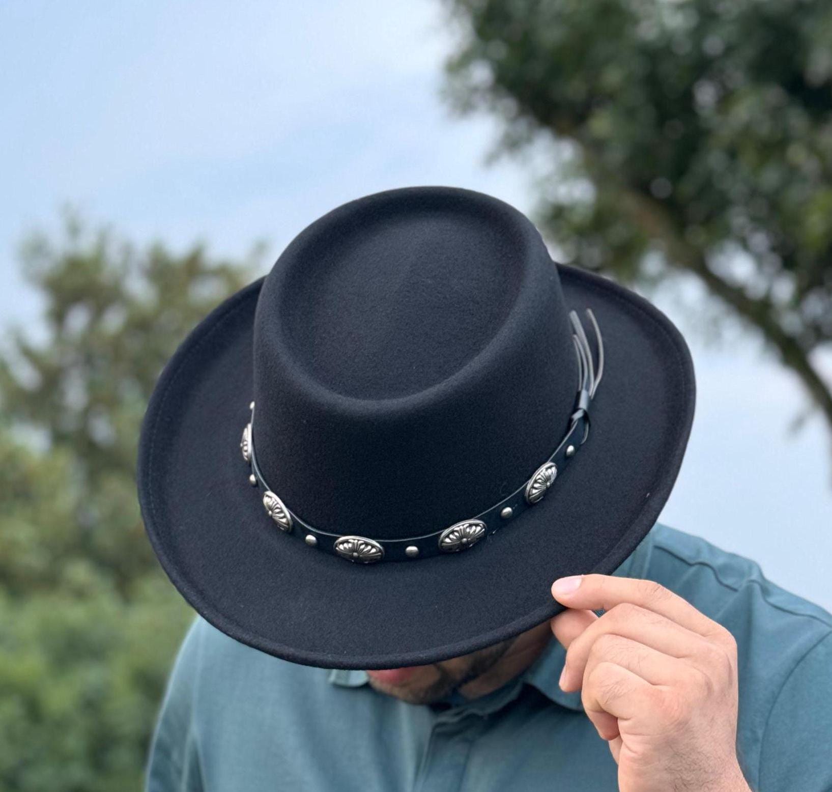 Wool Felt Gambler Hat: Wide Brim Cowboy Style, 100% Wool