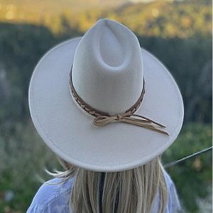 Vegan Felt Panama Hat: Wide Brim Fedora with Suede Tie