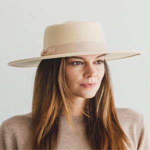 Vegan Felt Bolero Hat: Wide Brim Boater with Grosgrain Band