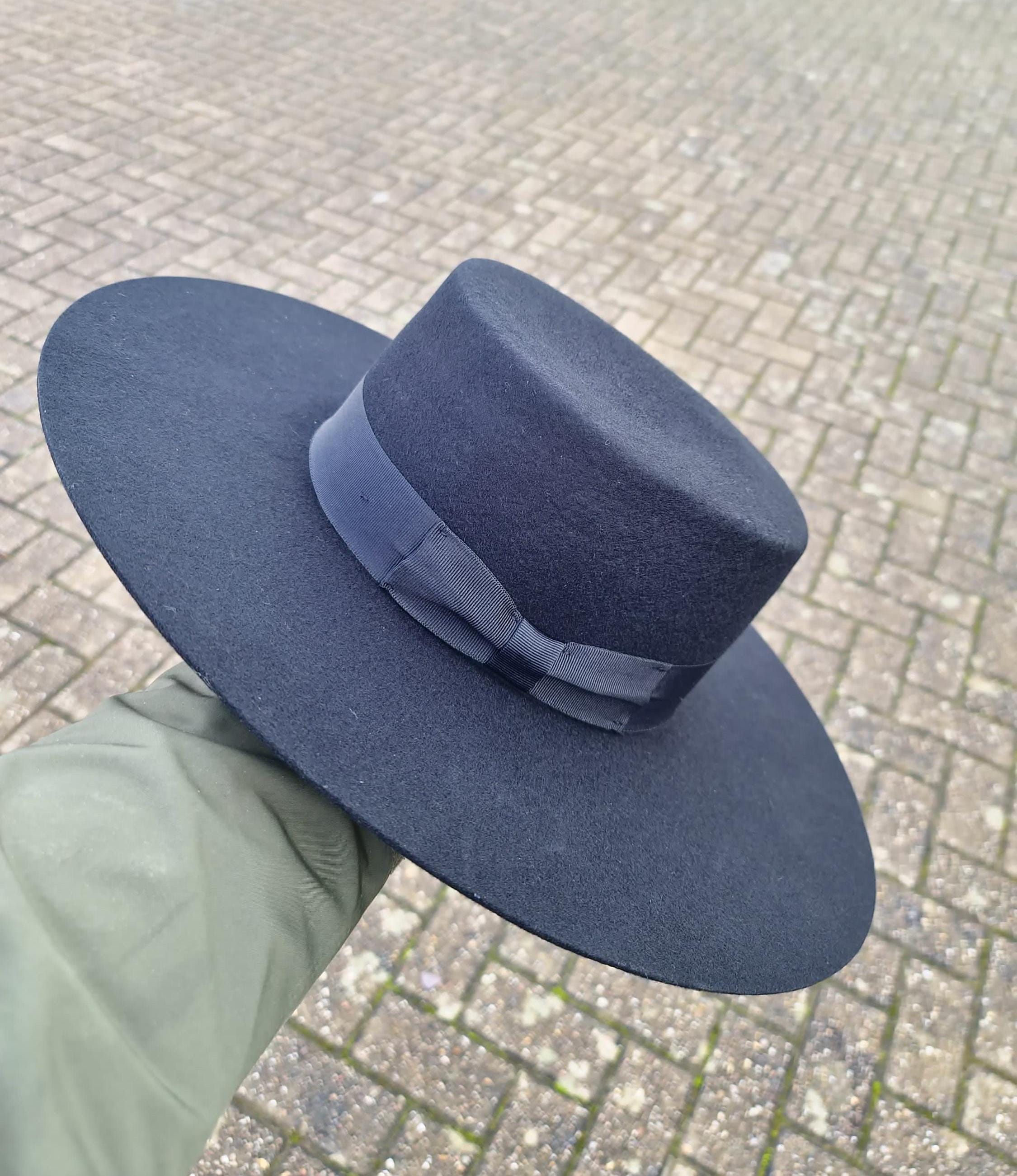 Wool Felt Boater Hat: Wide Brim Gaucho Hat, Spanish Bolero Style - Image 3