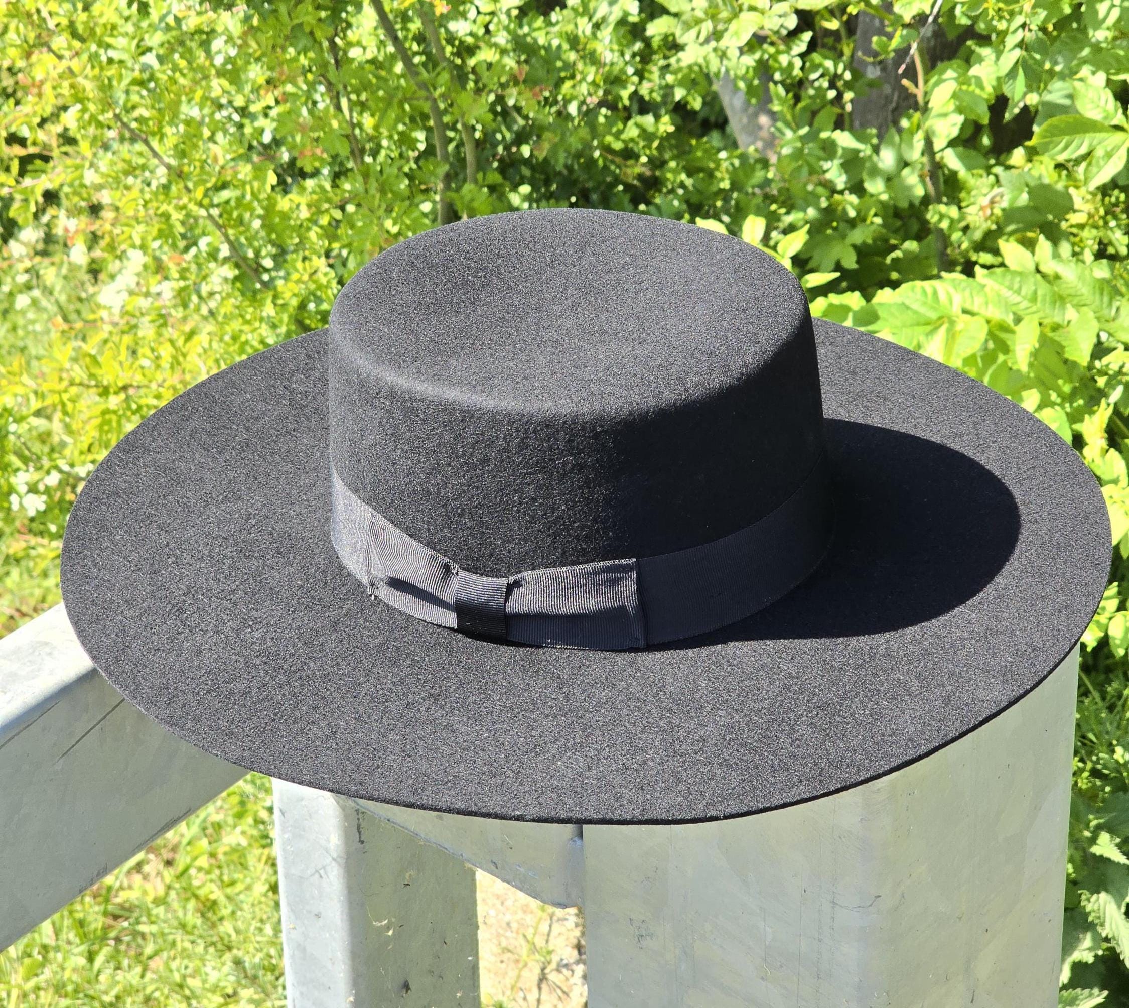 Wool Felt Boater Hat: Wide Brim Gaucho Hat, Spanish Bolero Style - Image 7