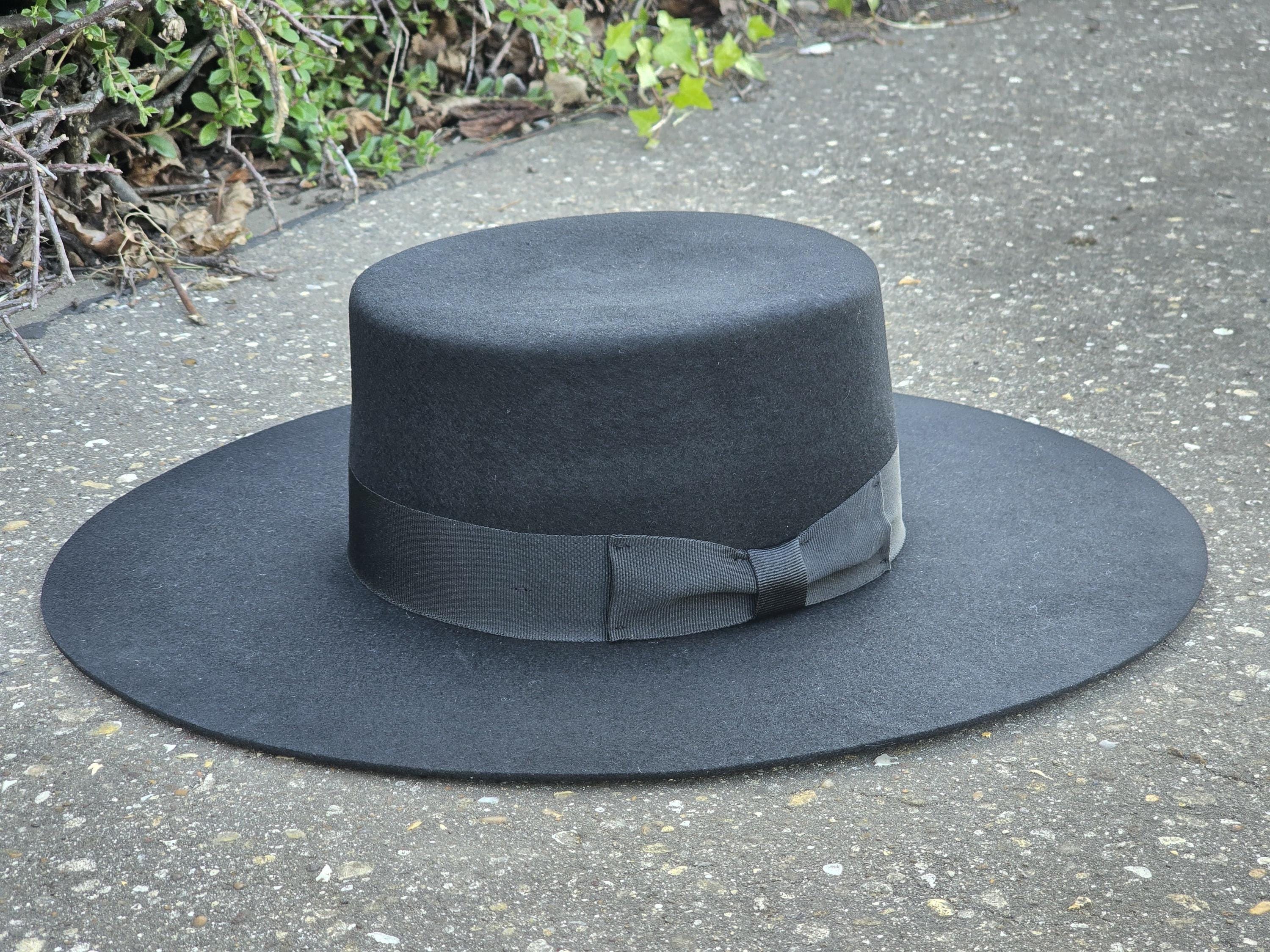 Wool Felt Boater Hat: Wide Brim Gaucho Hat, Spanish Bolero Style