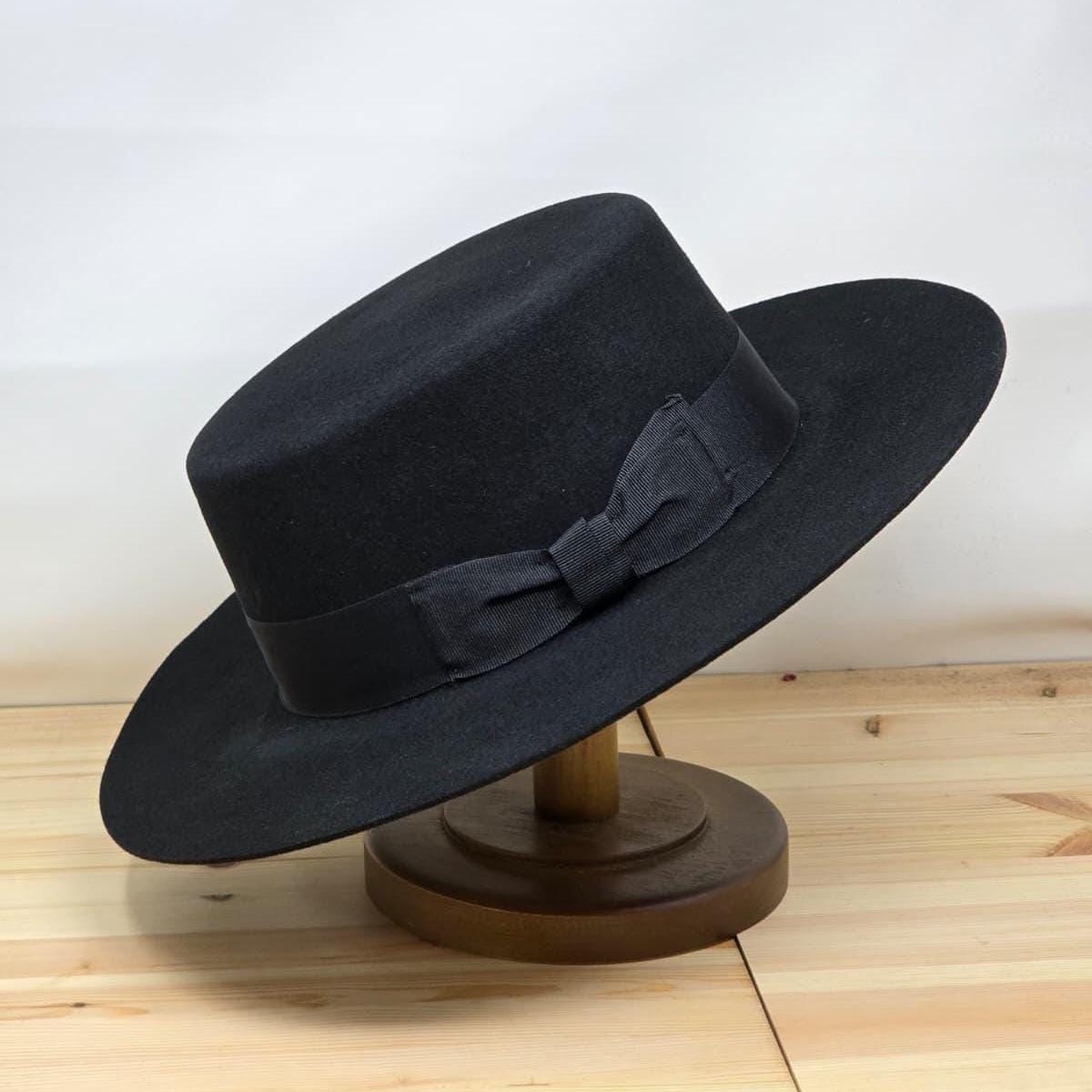 Wool Felt Bolero Hat: Wide Brim Western Style, Classic Boater Shape, 100% Wool - Image 3