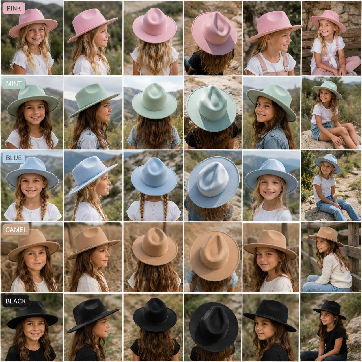 Kids Faux Felt Rancher Hat | Flat Brim | Adjustable Fit - Image 13
