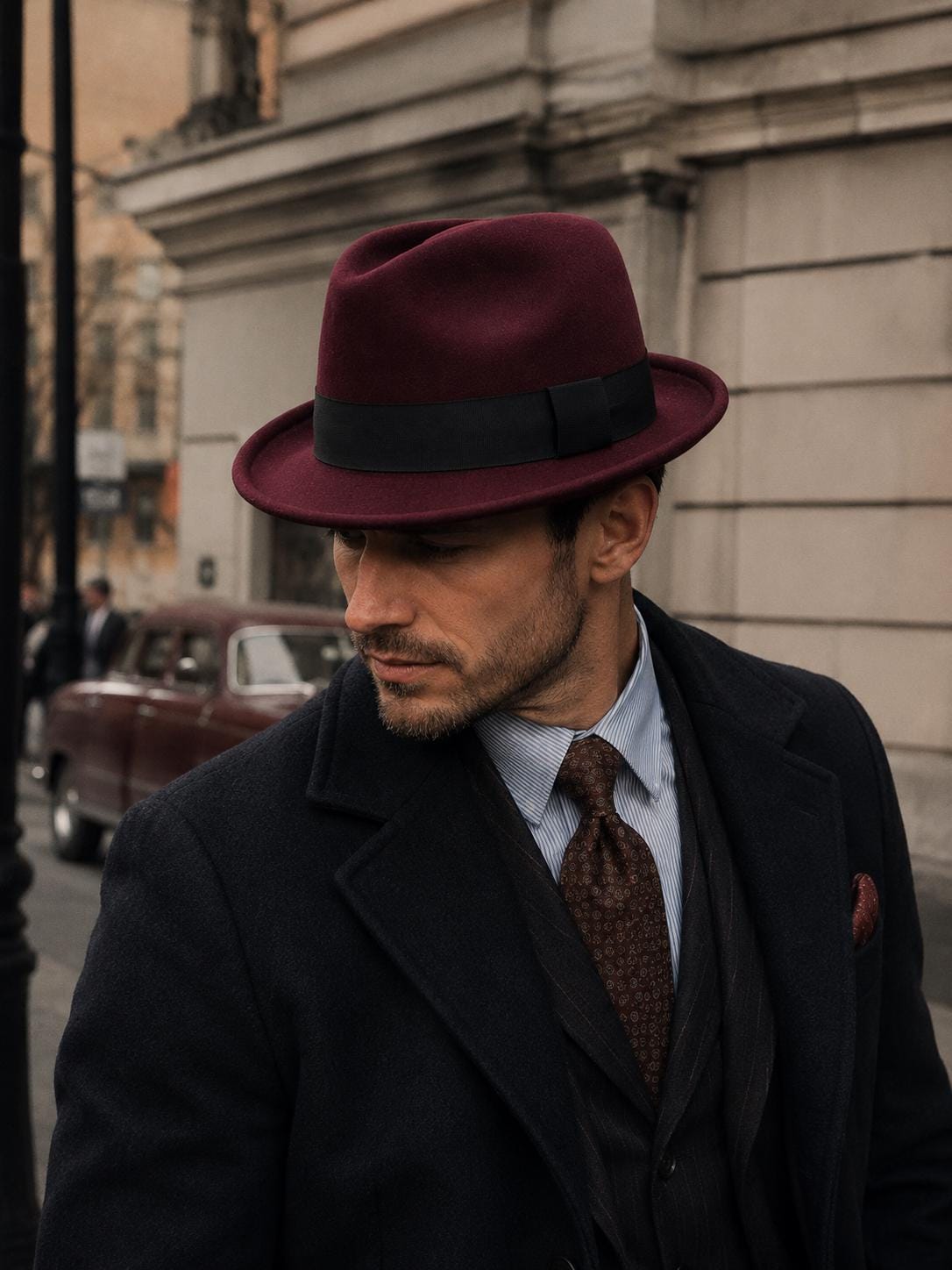 Wool Felt Fedora Hat: Pinched Crown with Grosgrain Ribbon Band