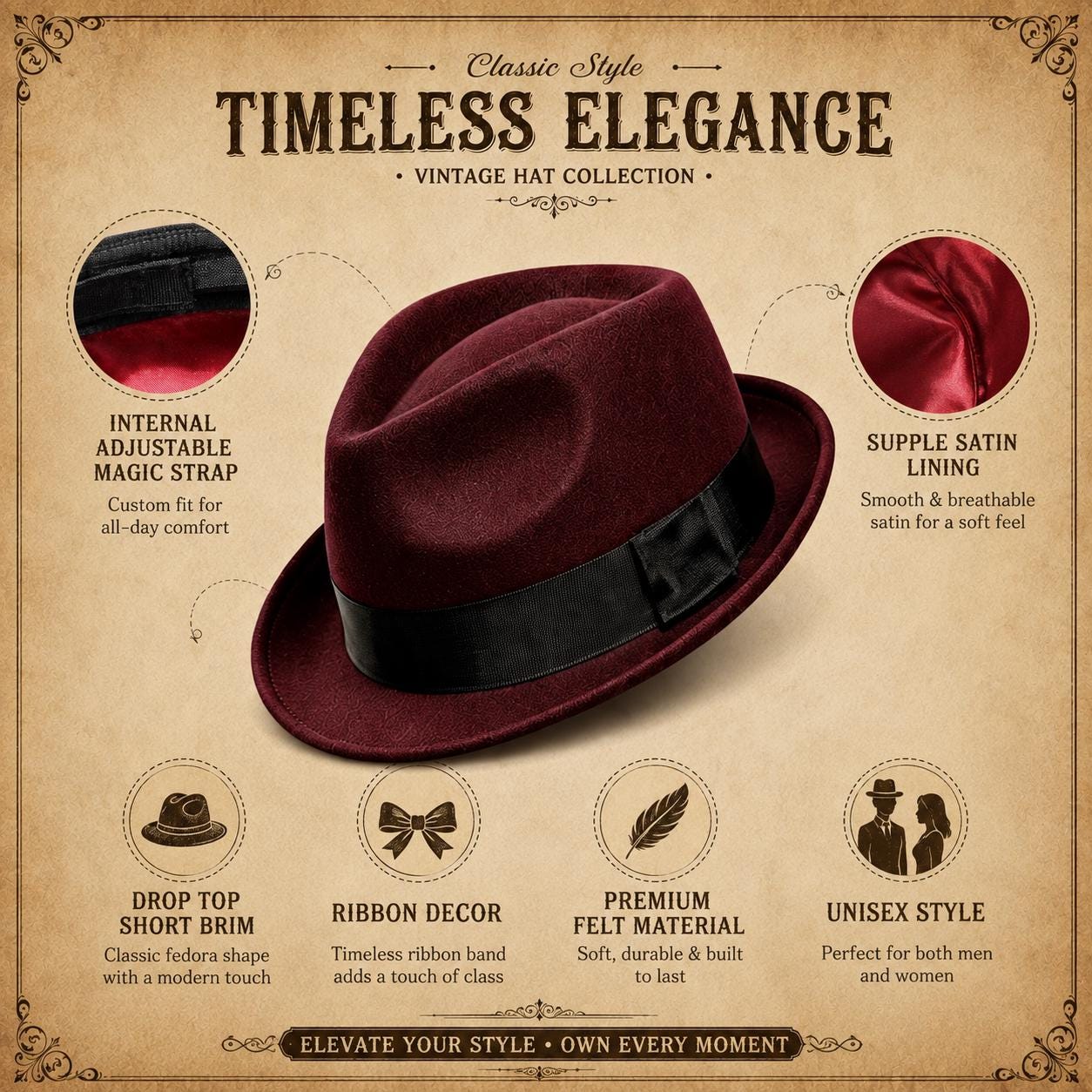 Wool Felt Fedora Hat: Pinched Crown with Grosgrain Ribbon Band - Image 7