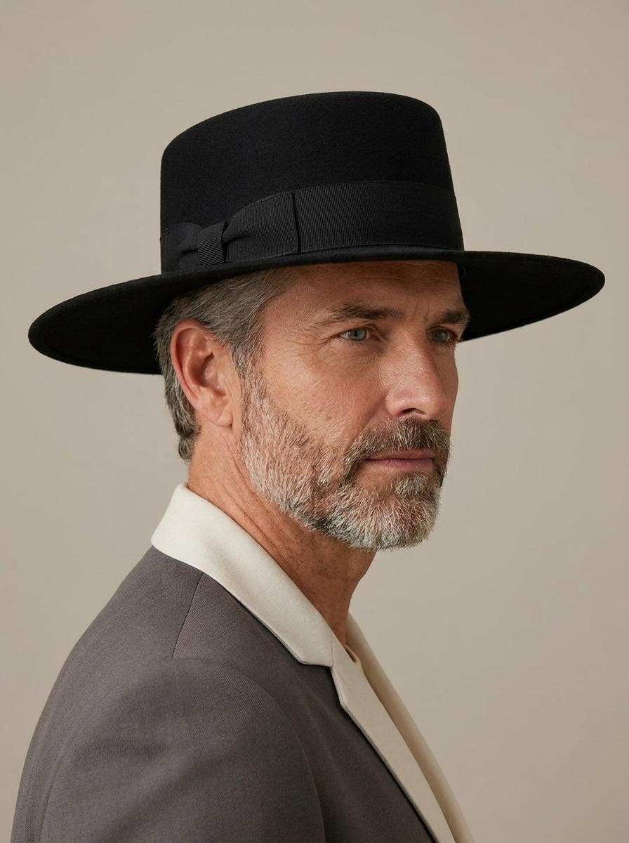 Wool Felt Bolero Hat: Wide Brim Western Style, Classic Boater Shape, 100% Wool