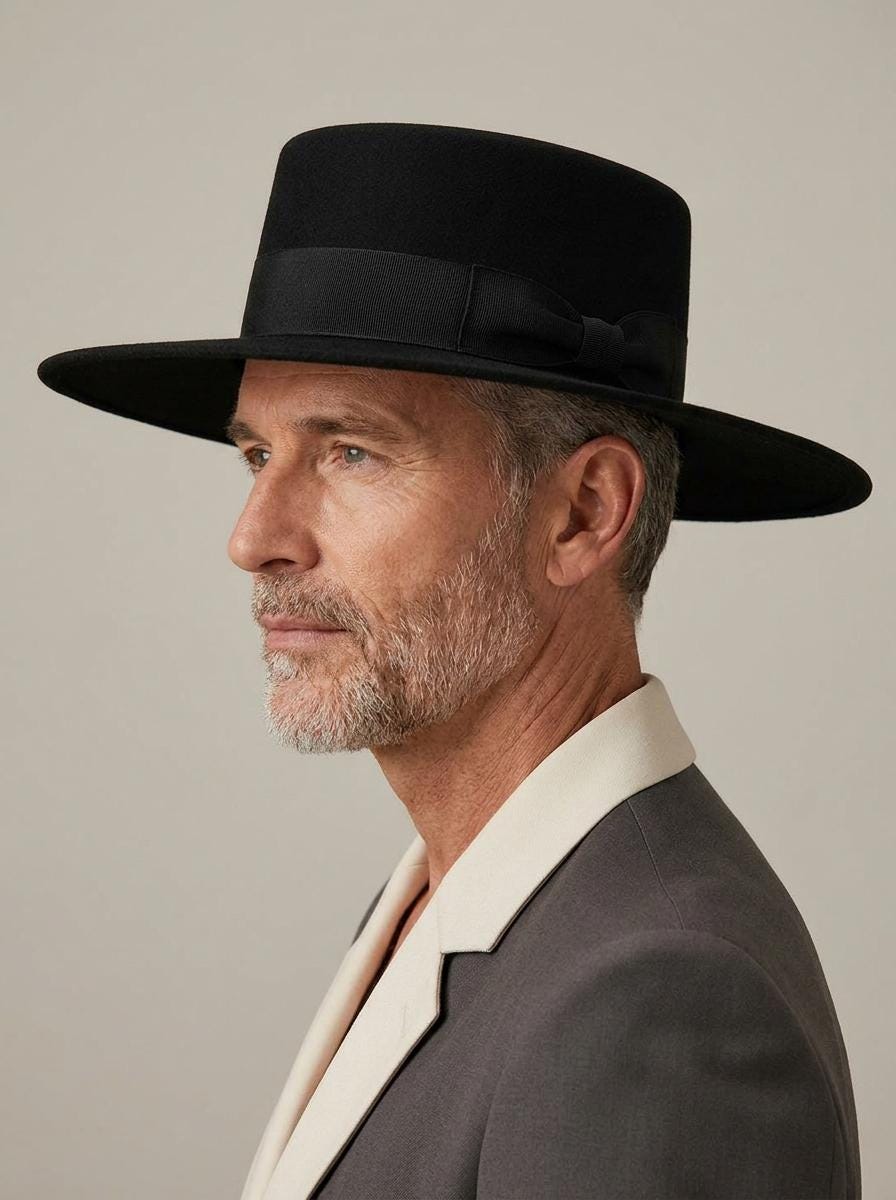 Wool Felt Boater Hat: Wide Brim Gaucho Hat, Spanish Bolero Style - Image 4