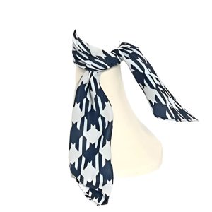 Houndstooth Navy Scarf with Patterned Finish