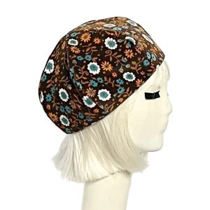 Brown Velveteen Floral Beret with Satin Lining