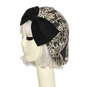 Black and Ivory Lace Turban with Bow